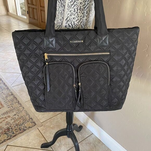 Joan & David Large 21" Quilted Nylon Zip Travel Tote Travel Bag - Black - Picture 5 of 7